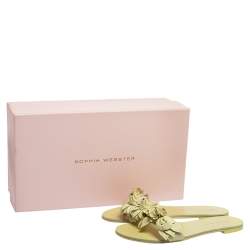 Pre Owned Sophia Webster Yellow Leather Lilico Flower Flat Slides Size 35.5