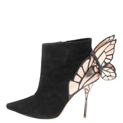 Pre Owned Sophia Webster Black/Rose Gold Suede Chiara Wing Ankle Boots Size 39