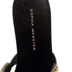 Pre Owned Sophia Webster Black Leather And PVC Madame Butterfly Flat Slide Size 36.5