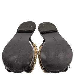 Pre Owned Sophia Webster Black Leather And PVC Madame Butterfly Flat Slide Size 36.5