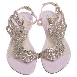 Pre Owned Sophia Webster Pink Glitter Leather Seraphina Angel Wing Flats Size 36.5