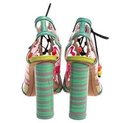 Sophia Webster Multicolor PVC And Leather Trim Flamingo Ankle Wrap Sandals Size 37
