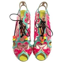 Sophia Webster Multicolor PVC And Leather Trim Flamingo Ankle Wrap Sandals Size 37