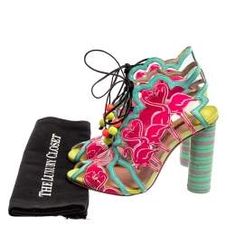 Sophia Webster Multicolor PVC And Leather Trim Flamingo Ankle Wrap Sandals Size 37