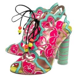 Sophia Webster Multicolor PVC And Leather Trim Flamingo Ankle Wrap Sandals Size 37