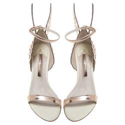 Pre Owned Sophia Webster Rose Gold Leather And White Evangeline Open Toe Sandals Size 38