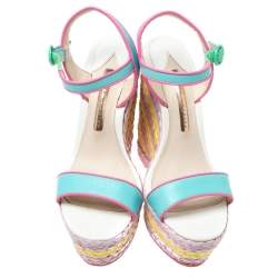 Sophia Webster Multicolor Leather Lucita Raffia Wedge Platform Ankle Strap Sandals Size 38