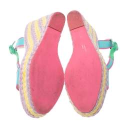 Sophia Webster Multicolor Leather Lucita Raffia Wedge Platform Ankle Strap Sandals Size 38