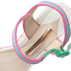 Sophia Webster Multicolor Leather Lucita Raffia Wedge Platform Ankle Strap Sandals Size 38