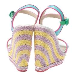 Sophia Webster Multicolor Leather Lucita Raffia Wedge Platform Ankle Strap Sandals Size 38