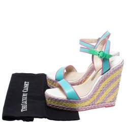 Sophia Webster Multicolor Leather Lucita Raffia Wedge Platform Ankle Strap Sandals Size 38
