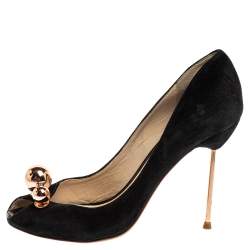 Pre Owned Sophia Webster Black Suede Loren Peep Toe Pumps Size 37