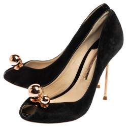 Pre Owned Sophia Webster Black Suede Loren Peep Toe Pumps Size 37