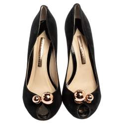 Pre Owned Sophia Webster Black Suede Loren Peep Toe Pumps Size 37