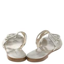 Pre Owned Sophia Webster Silver Leather And PVC Madame Butterfly Flat Slides Size 35.5