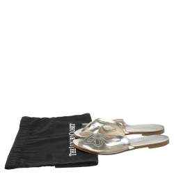Pre Owned Sophia Webster Silver Leather And PVC Madame Butterfly Flat Slides Size 35.5