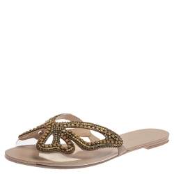 Pre Owned Sophia Webster Pale Pink PVC Madame Crystal Embellished Slide Flats Size 39.5