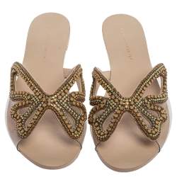 Pre Owned Sophia Webster Pale Pink PVC Madame Crystal Embellished Slide Flats Size 39.5