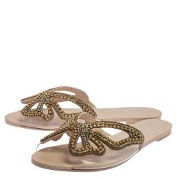 Pre Owned Sophia Webster Pale Pink PVC Madame Crystal Embellished Slide Flats Size 39.5
