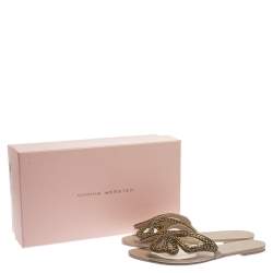 Pre Owned Sophia Webster Pale Pink PVC Madame Crystal Embellished Slide Flats Size 39.5