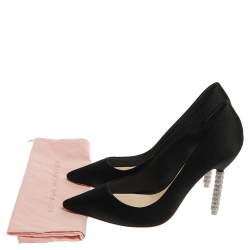Pre Owned Sophia Webster Black Satin Crystal Embellished Coco Pumps Size 40.5