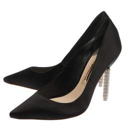 Pre Owned Sophia Webster Black Satin Crystal Embellished Coco Pumps Size 40.5