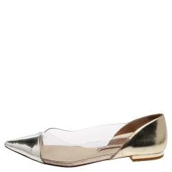 Pre Owned Sophia Webster Silver/Gold Leather And PVC Daria Flats Size 38