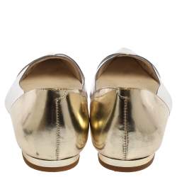 Pre Owned Sophia Webster Silver/Gold Leather And PVC Daria Flats Size 38