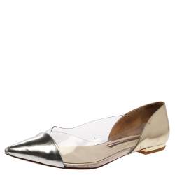 Pre Owned Sophia Webster Silver/Gold Leather And PVC Daria Flats Size 38