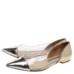 Pre Owned Sophia Webster Silver/Gold Leather And PVC Daria Flats Size 38