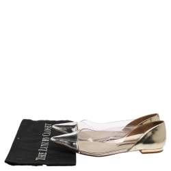 Pre Owned Sophia Webster Silver/Gold Leather And PVC Daria Flats Size 38