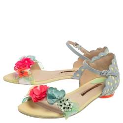 Sophia Webster Multicolor Floral Leather Lilico Ankle Strap Flat Sandals Size 37