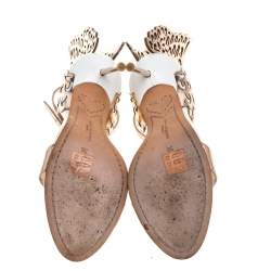 Pre Owned صندل صوفيا ويبستر ملتف حول الكاحل بترفلاى شيارا جلد أبيض / ذهبى وردى ميتالك مقاس 36