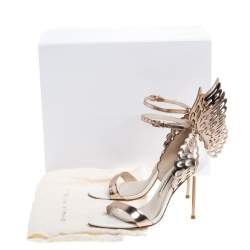 Pre Owned صندل صوفيا ويبستر ملتف حول الكاحل بترفلاى شيارا جلد أبيض / ذهبى وردى ميتالك مقاس 36