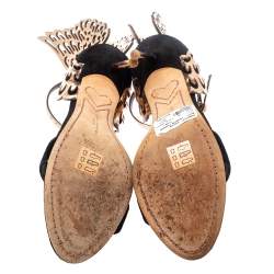 Pre Owned Sophia Webster Black/Rose Gold Suede and Leather Evangeline Open Toe Sandals Size 36.5