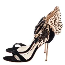 Pre Owned Sophia Webster Black/Rose Gold Suede and Leather Evangeline Open Toe Sandals Size 36.5