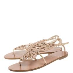 Sophia Webster Beige Leather Studded Butterfly Flat Sandals Size 39