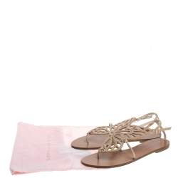 Sophia Webster Beige Leather Studded Butterfly Flat Sandals Size 39