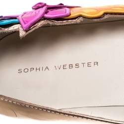 Sophia Webster Metallic Bronze Leather Floral-Applique Ankle-Strap Ballet Flats Size 38 