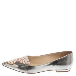 Pre Owned Sophia Webster Metallic Silver/Rose Gold Leather Bibi Butterfly Pointed Toe Ballet Flats Size 37.5