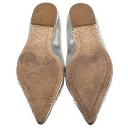 Pre Owned Sophia Webster Metallic Silver/Rose Gold Leather Bibi Butterfly Pointed Toe Ballet Flats Size 37.5