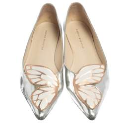 Pre Owned Sophia Webster Metallic Silver/Rose Gold Leather Bibi Butterfly Pointed Toe Ballet Flats Size 37.5