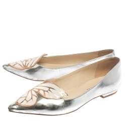 Pre Owned Sophia Webster Metallic Silver/Rose Gold Leather Bibi Butterfly Pointed Toe Ballet Flats Size 37.5