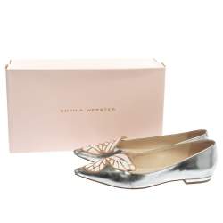 Pre Owned Sophia Webster Metallic Silver/Rose Gold Leather Bibi Butterfly Pointed Toe Ballet Flats Size 37.5