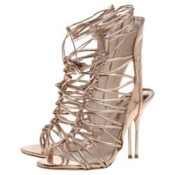 Pre Owned صندل صوفيا ويبستر ملتف حول الكاحل قفصى جلد ذهبى وردى ميتالك مقاس 39