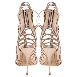 Pre Owned صندل صوفيا ويبستر ملتف حول الكاحل قفصى جلد ذهبى وردى ميتالك مقاس 39