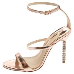 Pre Owned Sophia Webster Rose Gold Leather Rosalind Crystal Heel Sandals Size 39