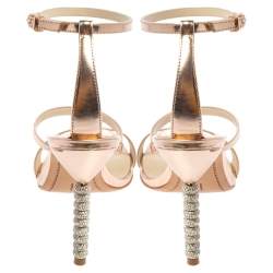 Pre Owned Sophia Webster Rose Gold Leather Rosalind Crystal Heel Sandals Size 39