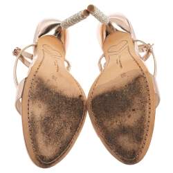 Pre Owned Sophia Webster Rose Gold Leather Rosalind Crystal Heel Sandals Size 39