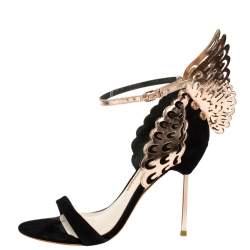 Pre Owned  Sophia Webster Black/Rose Gold Suede and Leather Evangeline Open Toe Sandals Size 39